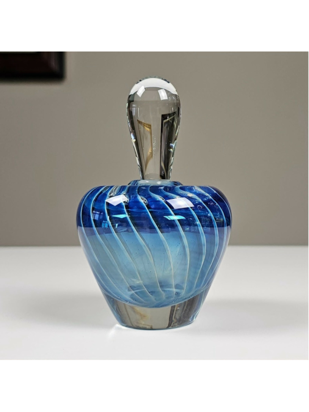Tim Lazer Signed 1996 Art Glass Perfume Bottle Vortex Swirl Blue Studio 5"